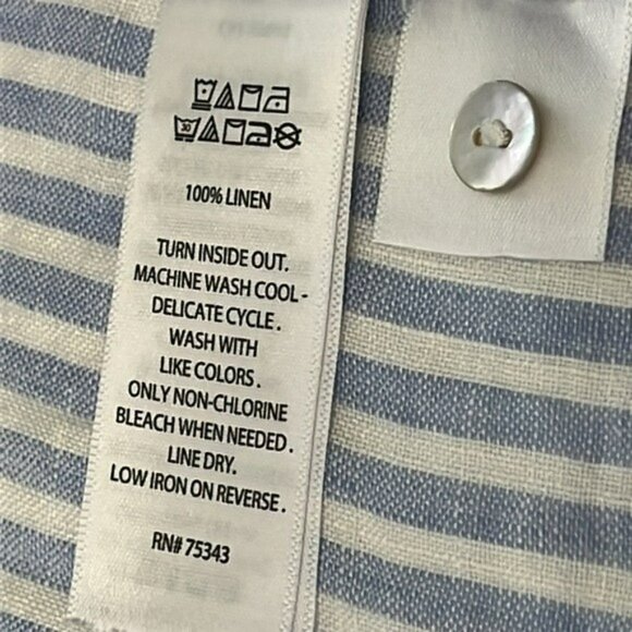 Jones New York Linen Top, Button Front, Blue and White Stripe, Large - Picture 10 of 11